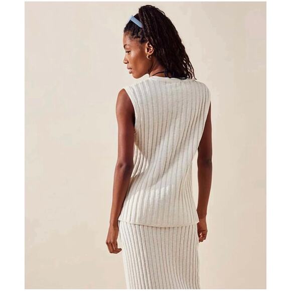 Free People Beach Women’s L Ivory Ribbed Knit Sweater Vest Veda Stretch Relaxed - Picture 2 of 12